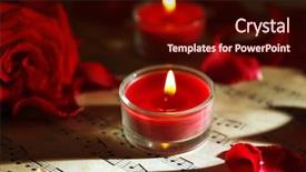  Presentation with music sheets - Presentation theme with petals with candles on music background and a wine colored foreground