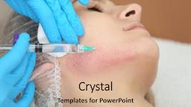  Presentation with beautician - Cool new PPT theme with petides - beautician making injection in woman's backdrop and a coral colored foreground