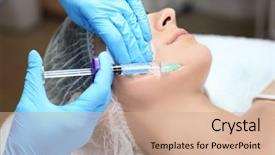 Presentation with beautician - PPT layouts consisting of petides - beautician making injection in woman's background and a coral colored foreground