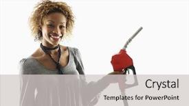  Presentation with gas pump - PPT theme featuring petro - portrait of pretty young woman background and a  colored foreground