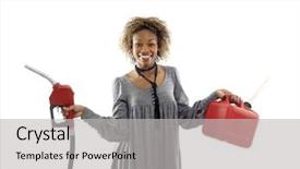  Presentation with fuel storage - PPT theme with petro - woman holding fuel pump nozzle background and a  colored foreground