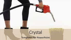  Presentation with pump - Slide deck enhanced with petro - woman holding gasoline pump nozzle background and a soft green colored foreground
