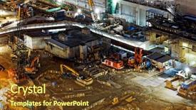  Presentation with construction site construction - Amazing PPT theme having petrochemical industry - construction site aerial shot backdrop and a tawny brown colored foreground