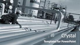  Presentation with pipeline construction - Cool new PPT theme with petrochemical industry - engineer with giant pipeline construction backdrop and a gray colored foreground