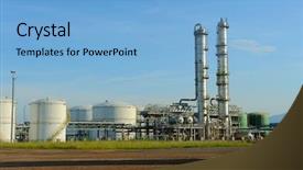  Presentation with tank - Amazing PPT theme having petrochemical industry - industrial landscape with chimneys tank backdrop and a light blue colored foreground