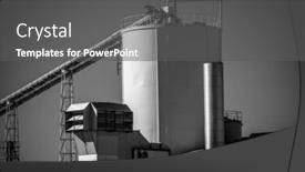  Presentation with towers - Slide set consisting of petrochemical pipelines and towers heavy industry overview background and a dark gray colored foreground
