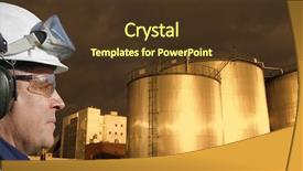  Presentation with fuel storage - Colorful slide deck enhanced with petrochemical workers - oil and gas industry worker backdrop and a tawny brown colored foreground