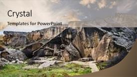  Presentation with ancient - Presentation design featuring petroglyph - gobustan national park ancient rocks background and a lemonade colored foreground