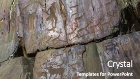  Presentation with ancient - Beautiful theme featuring petroglyphs ancient rock paintings backdrop and a gray colored foreground