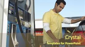  Presentation with fuel - PPT layouts with petrol - man inserting nozzle in fuel background and a tawny brown colored foreground