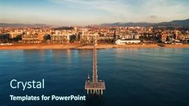  Presentation with petroleum - Presentation theme having petroleum-bridge-sunrise-over-sea background and a ocean colored foreground