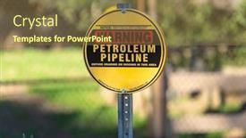  Presentation with chain link fence - Amazing PPT theme having petroleum-pipeline-warning-sign backdrop and a tawny brown colored foreground
