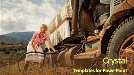  Presentation with tank truck - Slides with petrolium - attractive blond woman filling gas background and a tawny brown colored foreground