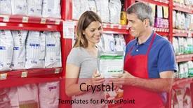  Presentation with pet food - Amazing slides having pets - salesman assisting customer in buying backdrop and a red colored foreground