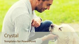  Presentation with family pet - Slide deck having pets animals - family pet animal and people background and a  colored foreground