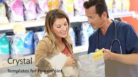  Presentation with pet food - Cool new PPT theme with pets animals - veterinarian showing pet food backdrop and a coral colored foreground