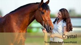  Presentation with horse child - Colorful PPT theme enhanced with pets people - child riding a horse backdrop and a yellow colored foreground