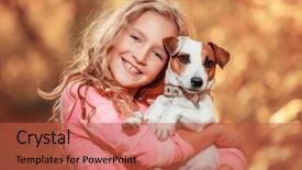  Presentation with save girl child - Slides enhanced with pets people - child with dog at autumn background and a red colored foreground