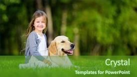  Presentation with grass - Colorful presentation theme enhanced with pets people - little girl sitting backdrop and a tawny brown colored foreground
