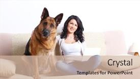  Presentation with german - Slides enhanced with pets people - portrait of beautiful young woman background and a soft green colored foreground