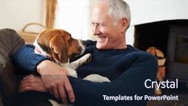  Presentation with at home senior care - Presentation theme having pets people - senior man relaxing at home background and a wine colored foreground