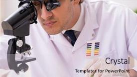  Presentation with chemist - Amazing PPT theme having ph - chemist in the lab checking backdrop and a  colored foreground