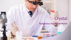  Presentation with product innovation lab - Cool new PPT layouts with ph - chemist in the lab checking backdrop and a sky blue colored foreground