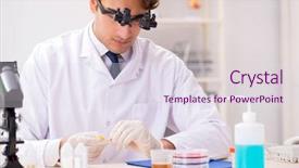  Presentation with lab coats sales - Slide set enhanced with ph - chemist in the lab checking background and a sky blue colored foreground