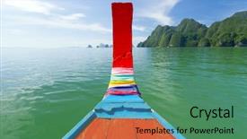  Presentation with thailand - PPT layouts having phang nga bay trip on long tail boat in thailand background and a ocean colored foreground