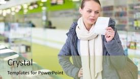  Presentation with modern color - PPT layouts consisting of pharamcy costs - young woman looking background and a mint green colored foreground