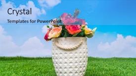  Presentation with grass - Presentation featuring pharanges - beautiful of artificial flowers background and a  colored foreground