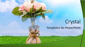  Presentation with green grass artificial top - PPT theme having pharanges - beautiful of artificial flowers background and a  colored foreground