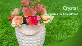 Presentation with green grass artificial top - Theme featuring pharanges - beautiful of artificial flowers background and a  colored foreground