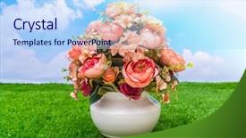  Presentation with green grass artificial top - Slide set enhanced with pharanges - beautiful of artificial flowers background and a  colored foreground