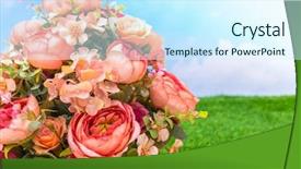  Presentation with green grass artificial top - Audience pleasing presentation design consisting of pharanges - beautiful of artificial flowers backdrop and a  colored foreground