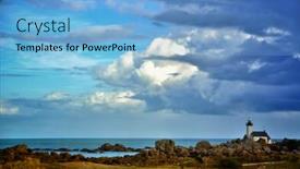  Presentation with beach rocks - PPT theme with phare-de-pontusval-small-lighthouse background and a light blue colored foreground
