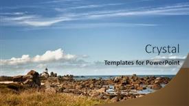 Presentation with beach rocks - Presentation theme consisting of phare-de-pontusval-small-lighthouse background and a light blue colored foreground