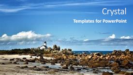  Presentation with beach rocks - Beautiful slide set featuring phare-de-pontusval-small-lighthouse backdrop and a teal colored foreground