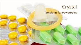  Presentation with condom - Slide deck enhanced with pharm - condom and pills isolated background and a cream colored foreground