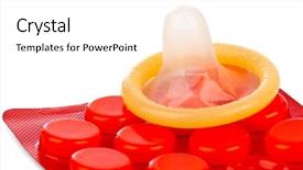  Presentation with condom - Beautiful presentation theme featuring pharm - condom and pills isolated backdrop and a white colored foreground