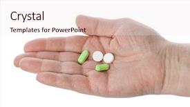  Presentation with pills - Presentation theme consisting of pharm - hand with pills isolated background and a lemonade colored foreground