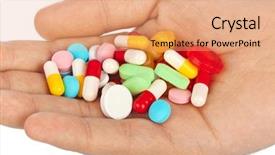  Presentation with pills - Audience pleasing slide set consisting of pharm - hand with pills isolated backdrop and a coral colored foreground