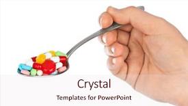  Presentation with white pills spilled from pills - Cool new presentation design with pharm - hand with pills isolated backdrop and a sky blue colored foreground