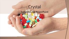  Presentation with pills - Presentation theme consisting of pharm - hands with pills isolated background and a coral colored foreground