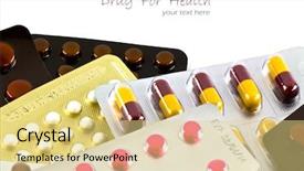 Presentation with medicines - Theme consisting of pharm - packaging of medicines tablets pills background and a blonde colored foreground