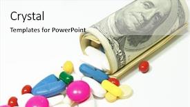 Presentation with medication - Slides having pharma drugs - high costs of expensive medication background and a cool aqua colored foreground