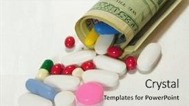  Presentation with medication - Beautiful slide set featuring pharma drugs - high costs of expensive medication backdrop and a light gray colored foreground