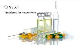  Presentation with pharma - Beautiful presentation theme featuring pharma drugs - medical ampoules syringe and pills backdrop and a white colored foreground