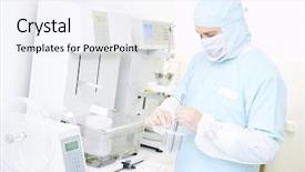  Presentation with pharmaceutical - Beautiful presentation design featuring pharma industry - pharmaceutical researcher working with disintegration backdrop and a sky blue colored foreground