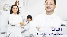  Presentation with pharmaceutical - Presentation theme featuring pharma industry - pharmaceutical staff workers in uniform background and a sky blue colored foreground